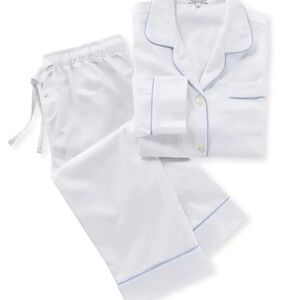 Serena & Lily White Pajama Set with Light Blue Piping